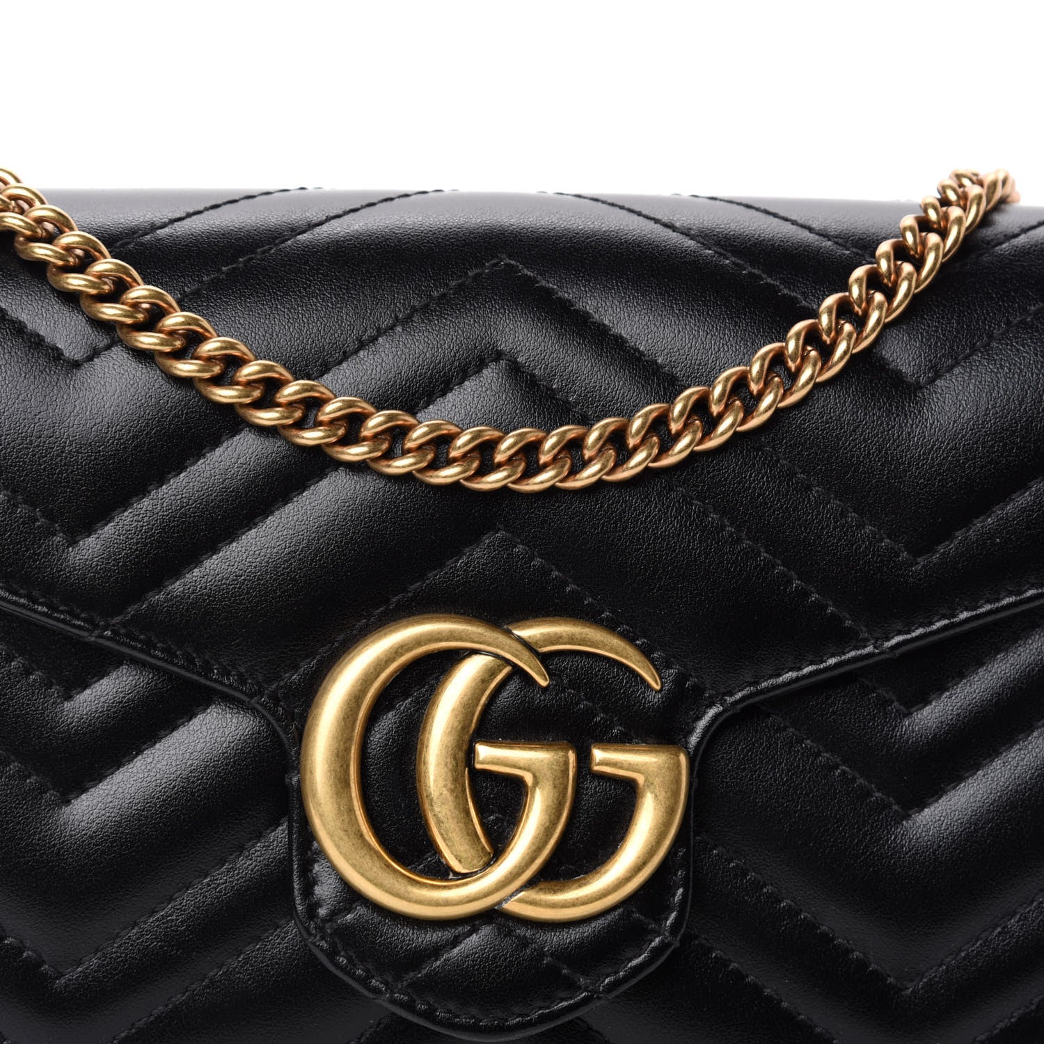 Gucci Calfskin Matelasse GG Marmont Chain Wallet Black 10 of 11