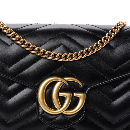 Gucci Calfskin Matelasse GG Marmont Chain Wallet Black 10 of 11