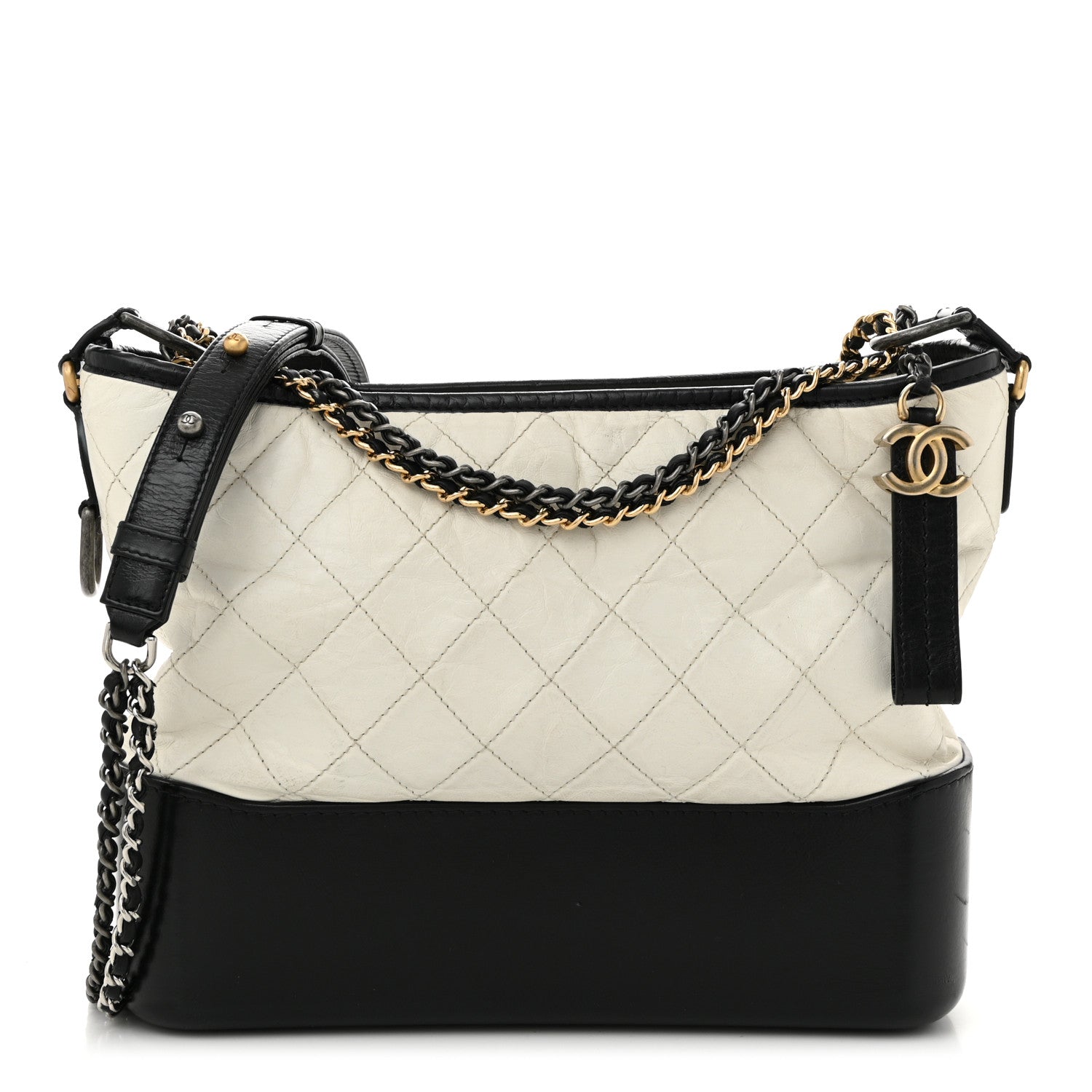 Chanel Aged Calfskin Quilted Medium Gabrielle Hobo Black White 1 of 10