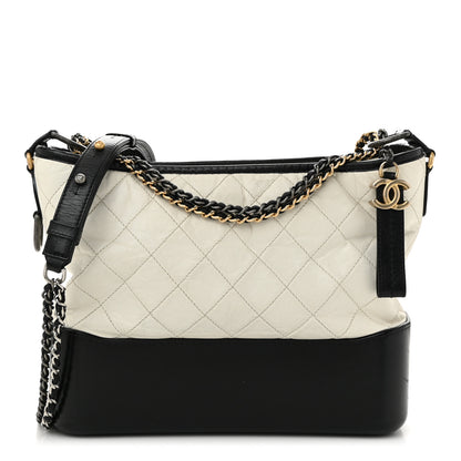 Chanel Aged Calfskin Quilted Medium Gabrielle Hobo Black White 1 of 10