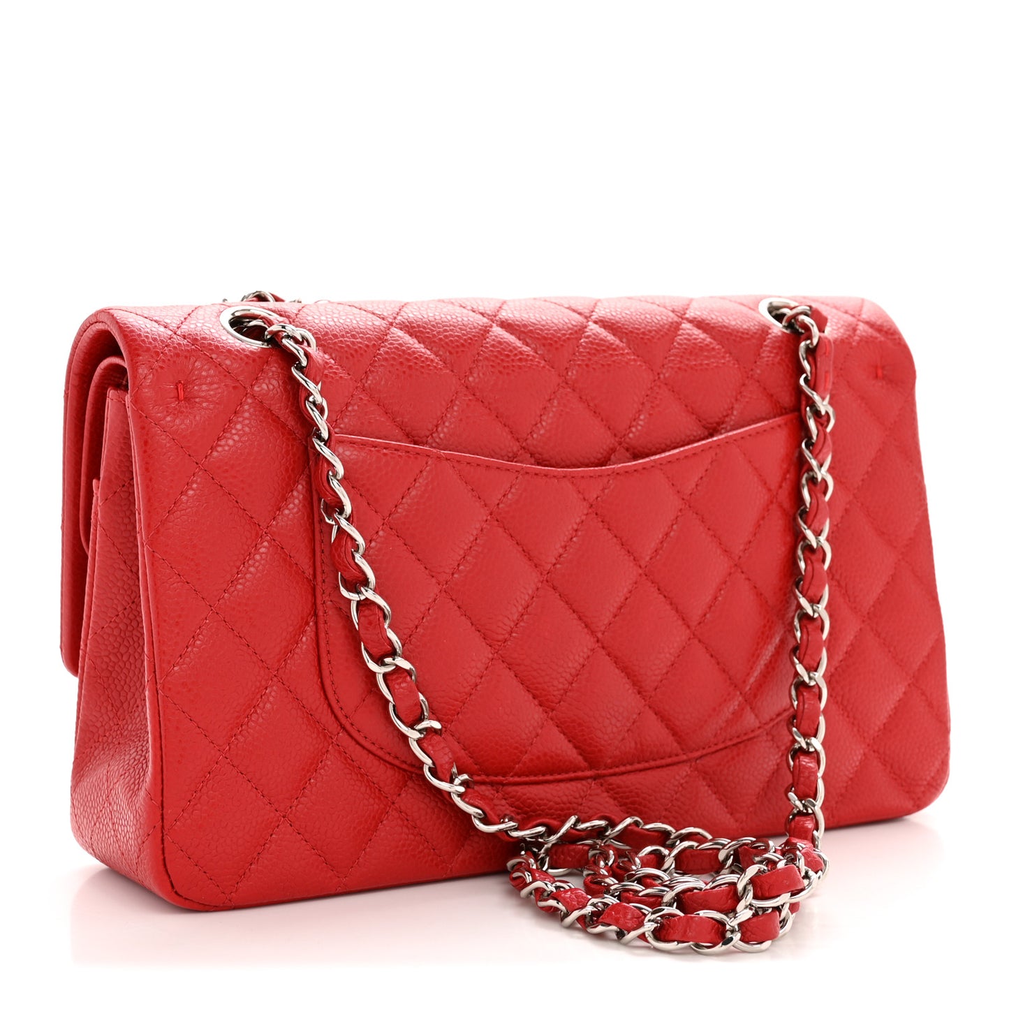 Caviar Quilted Medium Double Flap Red