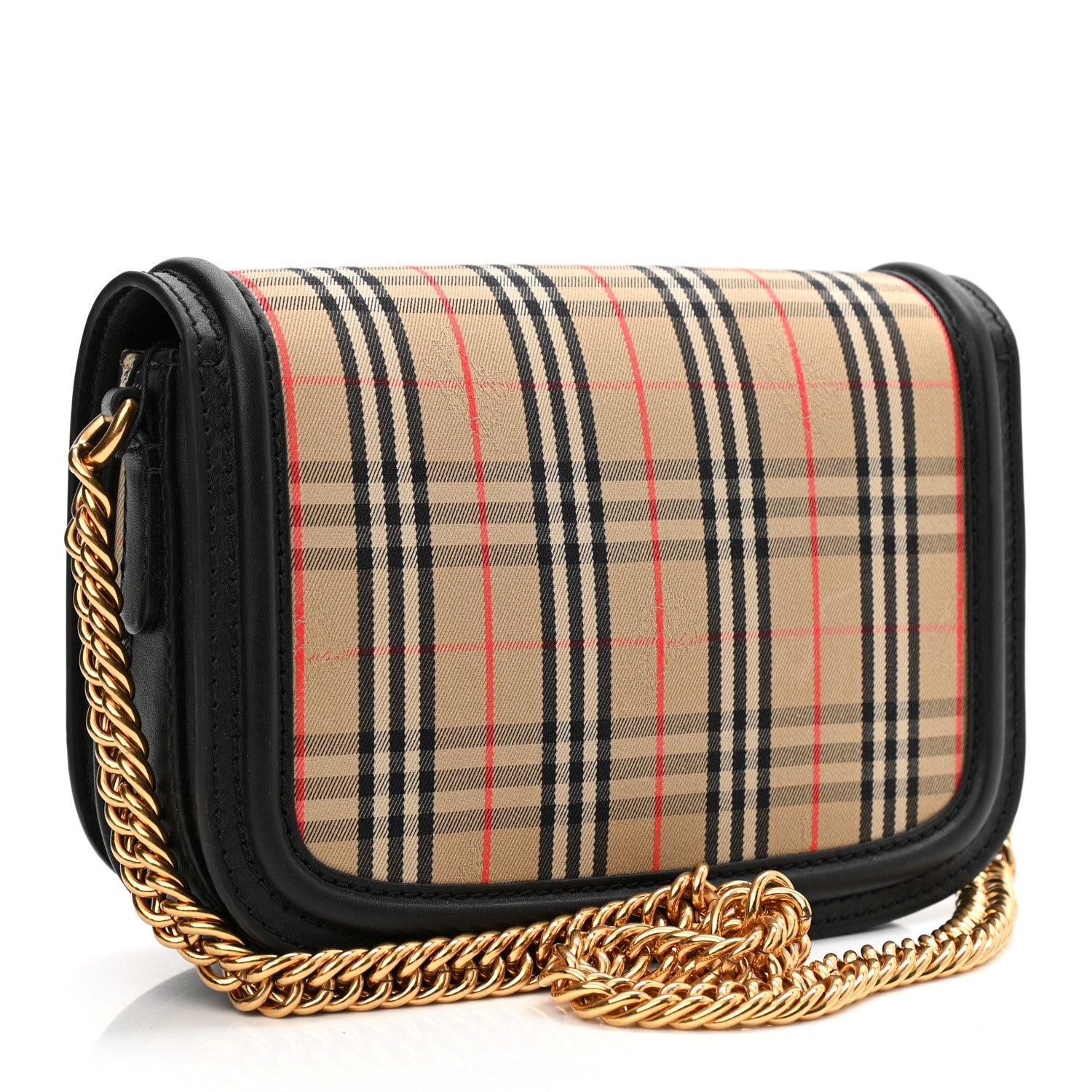 Burberry Smooth Calfskin 1983 Knight Check Link Shoulder Bag Black 3 of 10