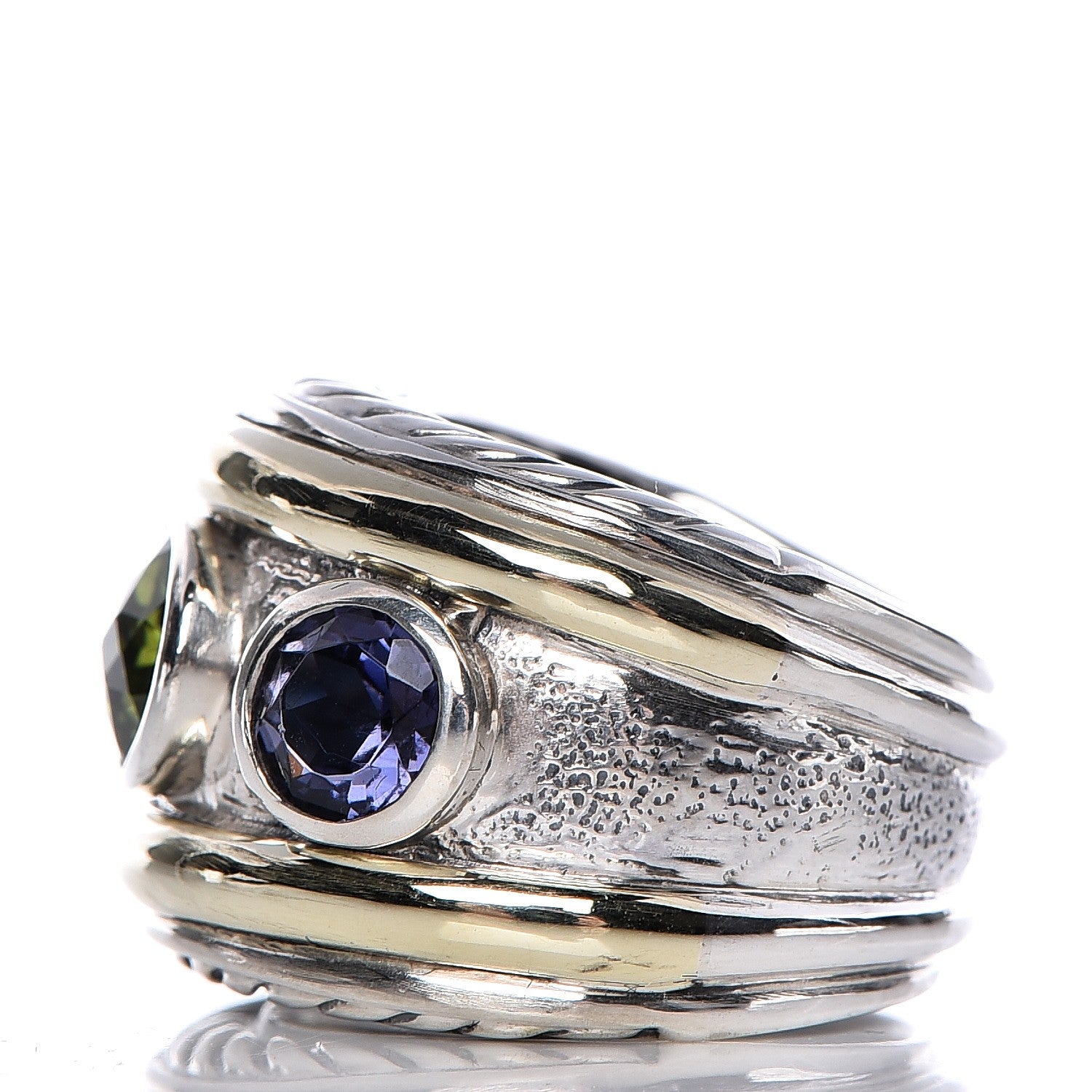 David Yurman Sterling Silver 14K Yellow Gold 17mm Amethyst Peridot Renaissance Ring 52 6 3 of 6