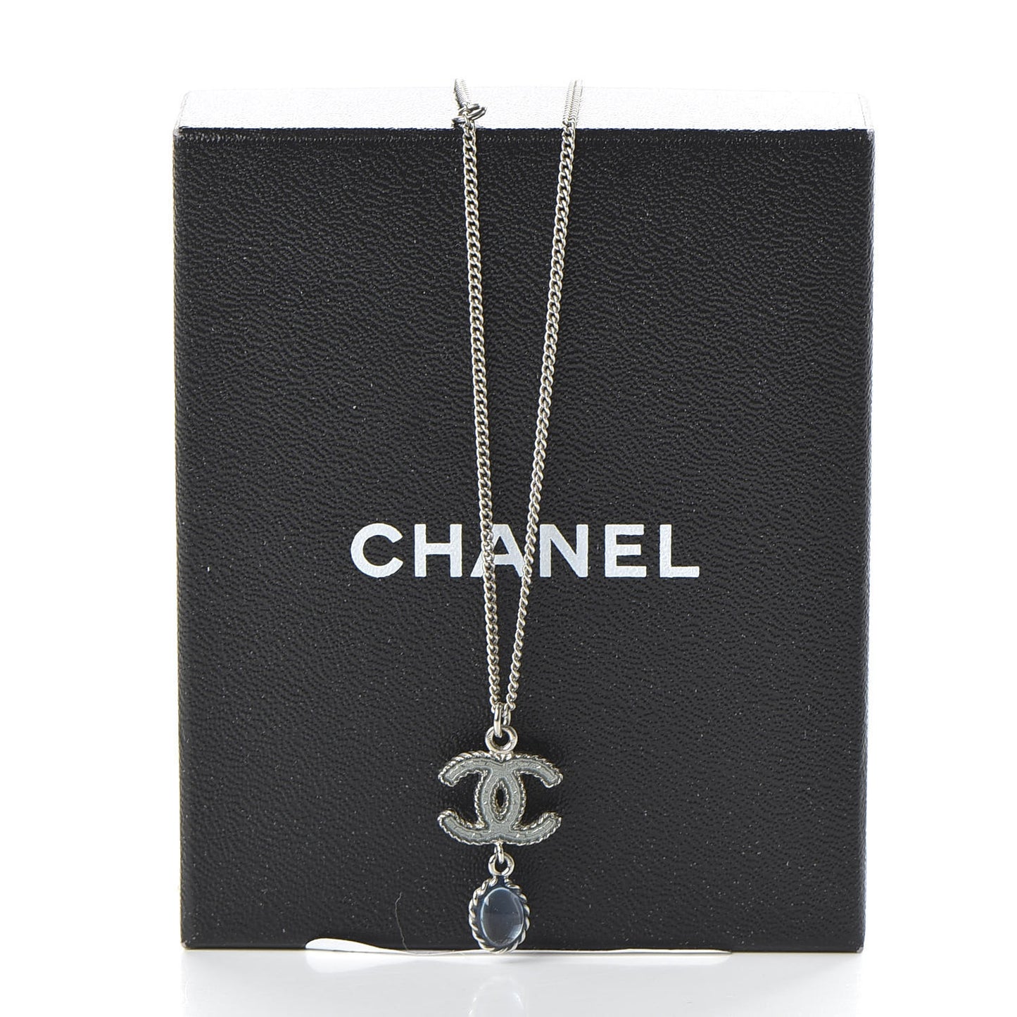 Enamel CC Drop Necklace Silver