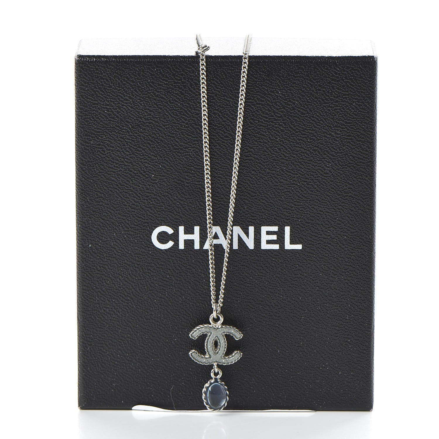 Chanel Enamel CC Drop Necklace Silver 7 of 7
