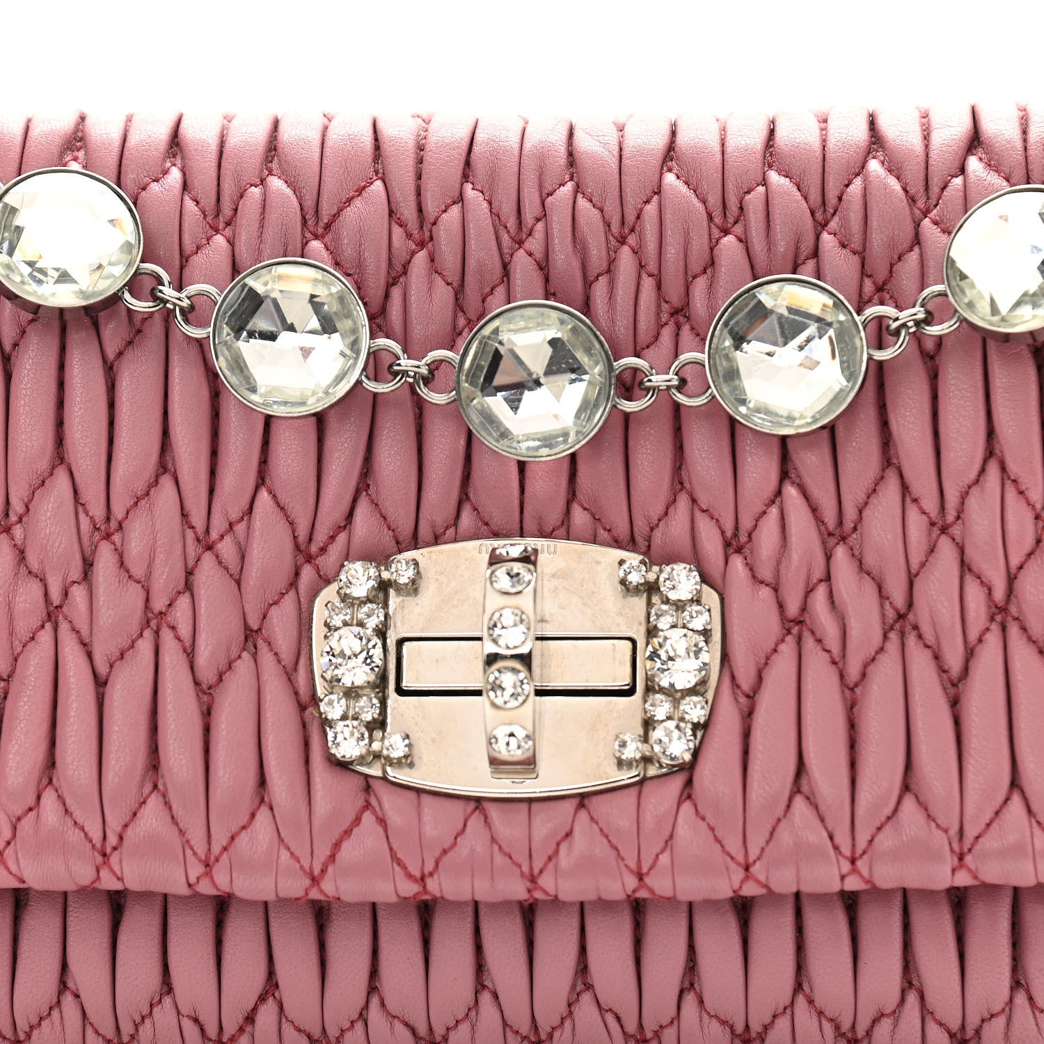 Miu Miu Nappa Matelasse Crystal Flap Clutch Rosa 9 of 12
