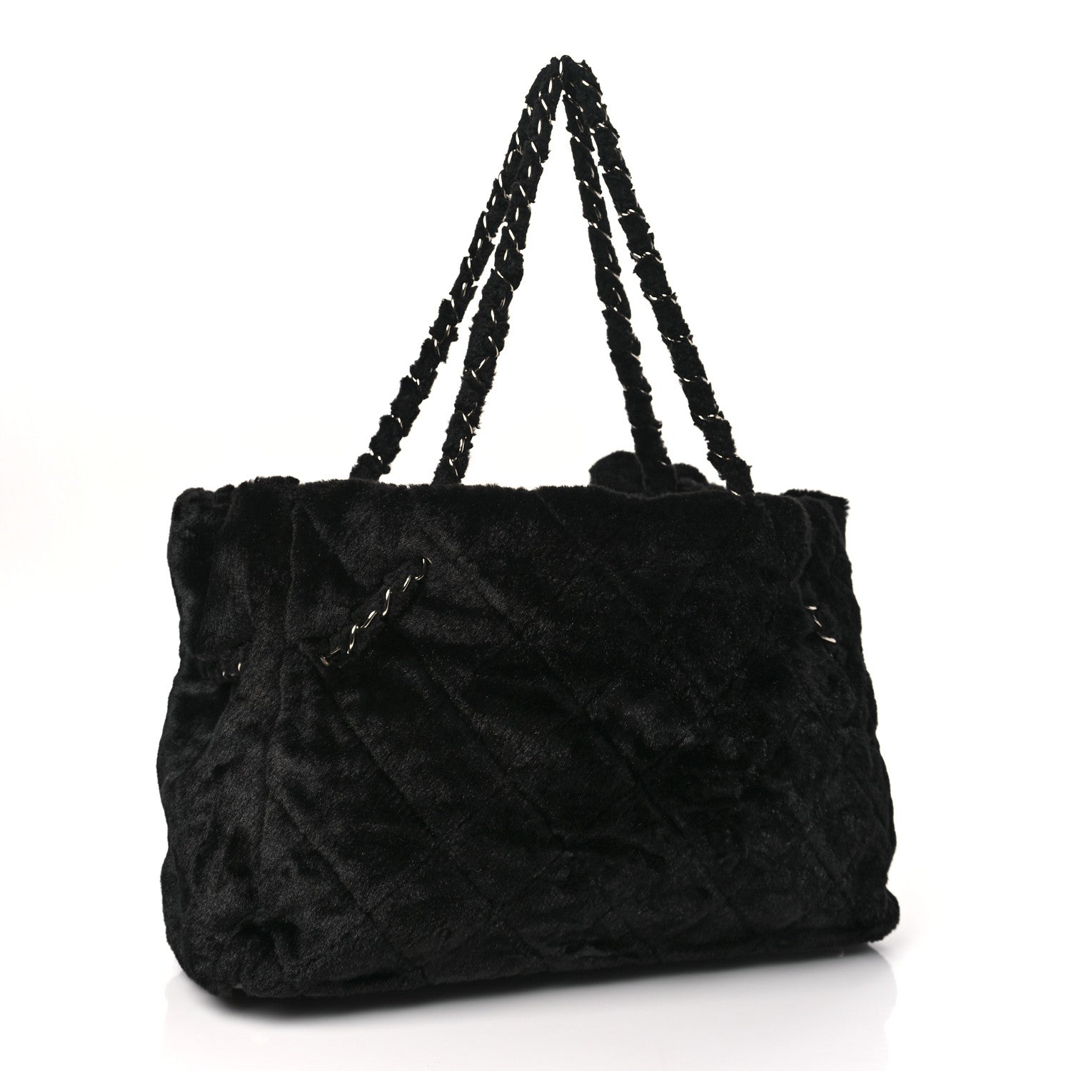 Chanel Fantasy Fur Quilted Camellia Tote Black 4 of 11