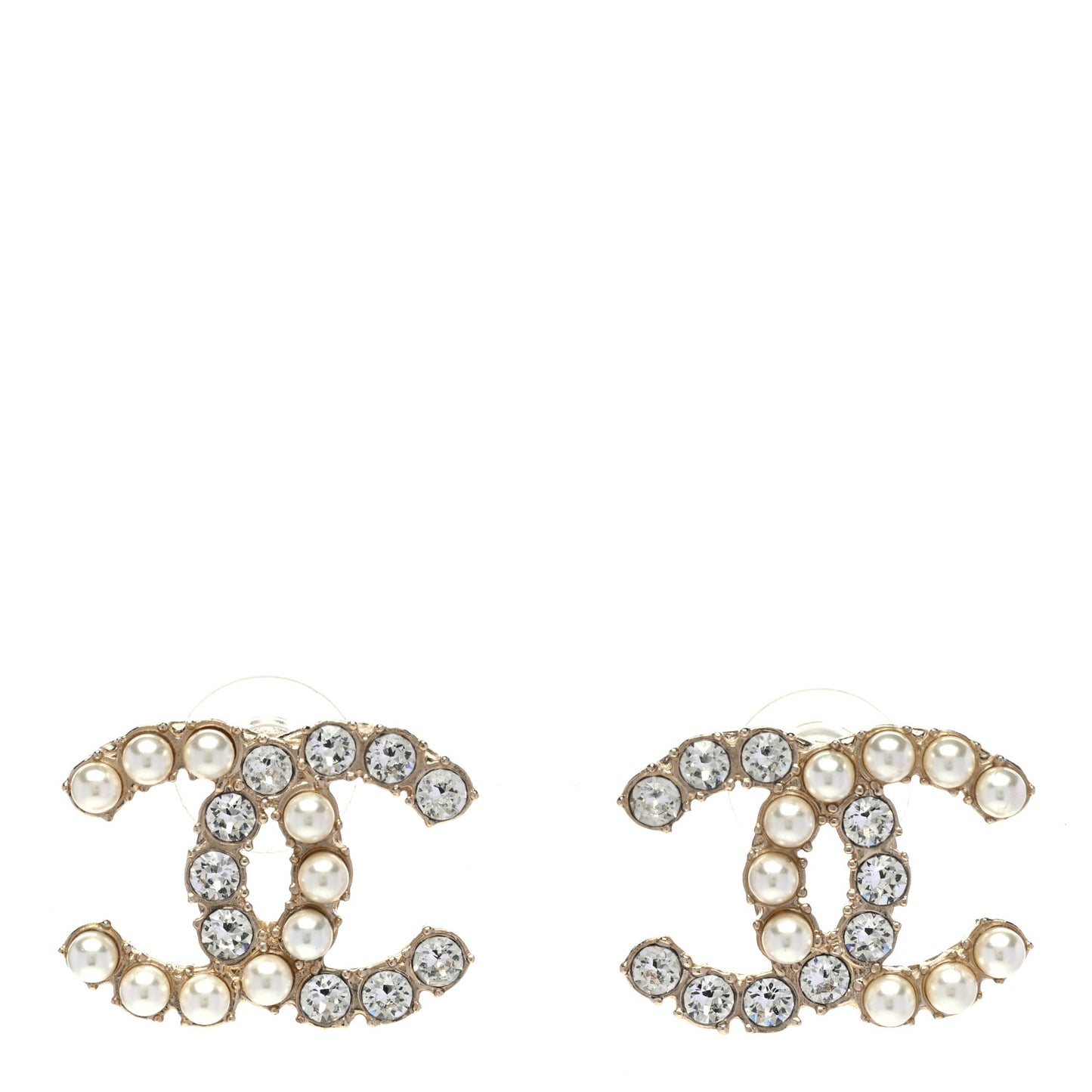 Crystal Pearl CC Dazzling Domino Earrings Gold