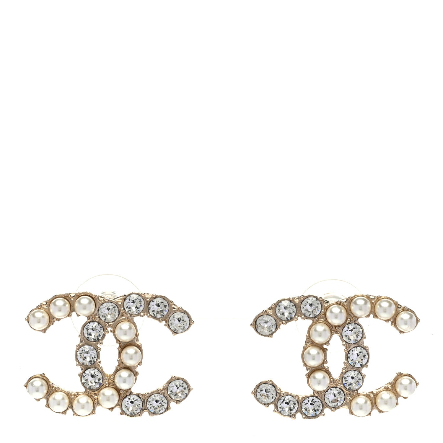 Chanel Crystal Pearl CC Dazzling Domino Earrings Gold 1 of 5