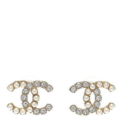 Chanel Crystal Pearl CC Dazzling Domino Earrings Gold 1 of 5