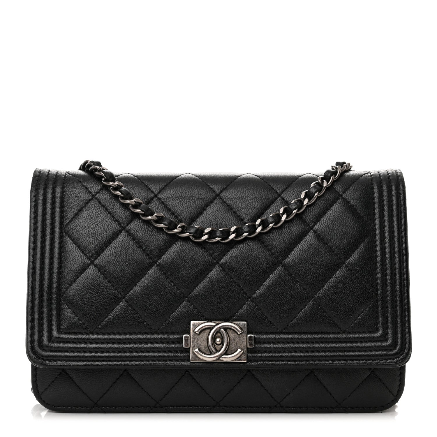 Chanel Lambskin Quilted Boy Wallet On Chain WOC Black 1 of 17