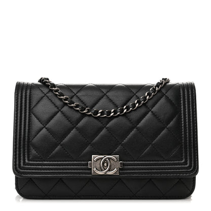 Chanel Lambskin Quilted Boy Wallet On Chain WOC Black 1 of 17