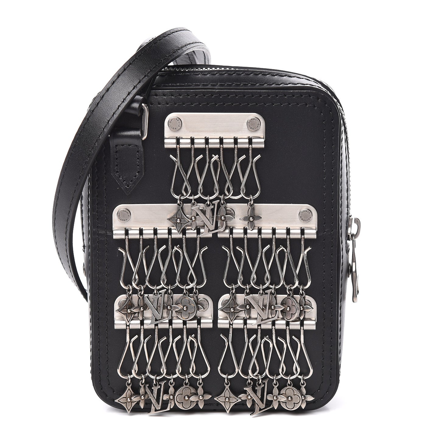 Calfskin Flower Charms Danube Messenger Black