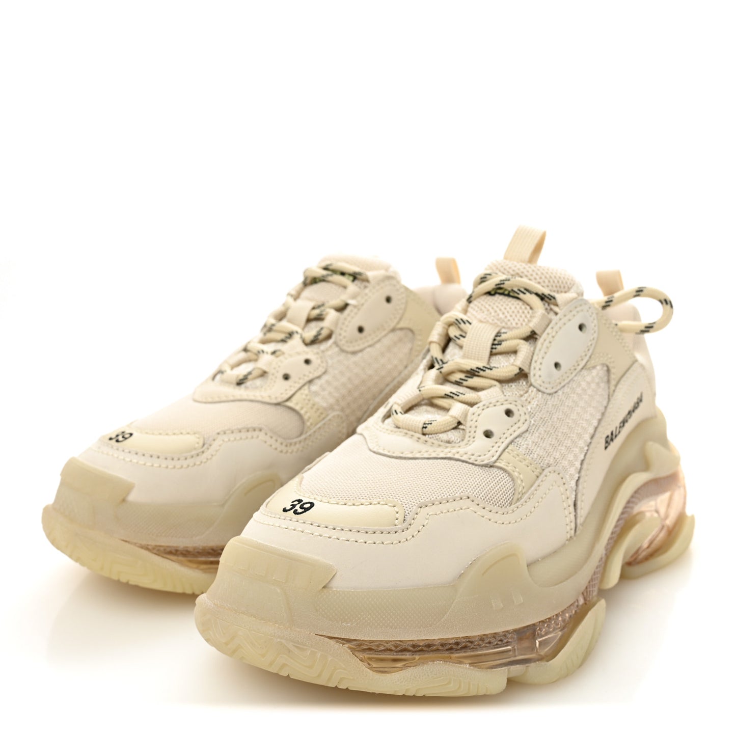 Fabric Mesh Clear Sole Womens Triple S Sneakers 39 Beige