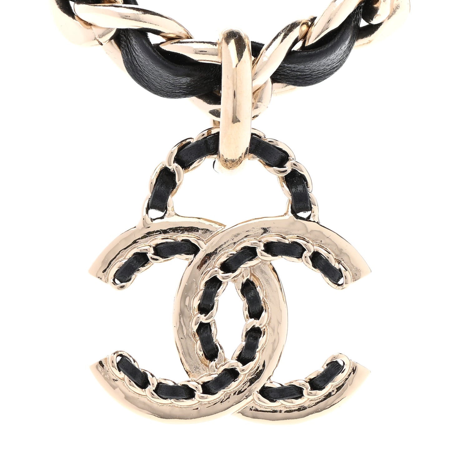Metal Lambskin Chain CC Choker Necklace Black Gold