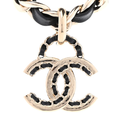 Chanel Metal Lambskin Chain CC Choker Necklace Black Gold 4 of 7
