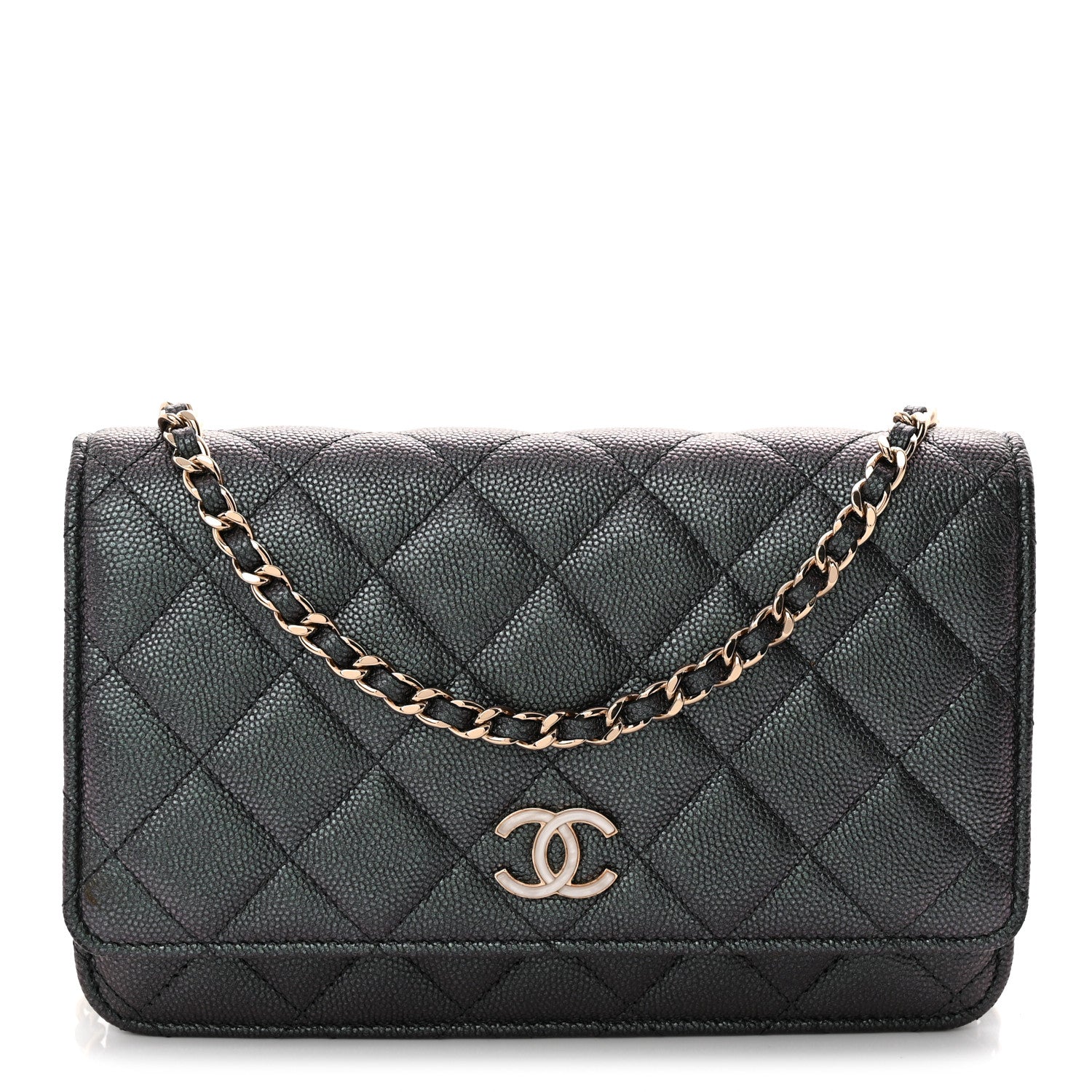 Chanel Iridescent Caviar Quilted Wallet on Chain WOC Dark Blue 1 of 11