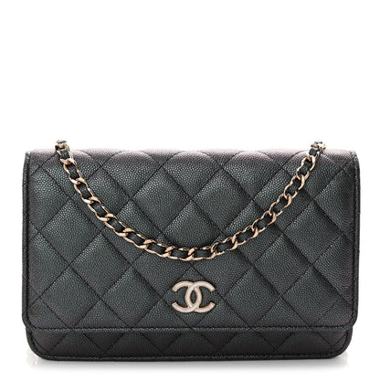 Chanel Iridescent Caviar Quilted Wallet on Chain WOC Dark Blue 1 of 11