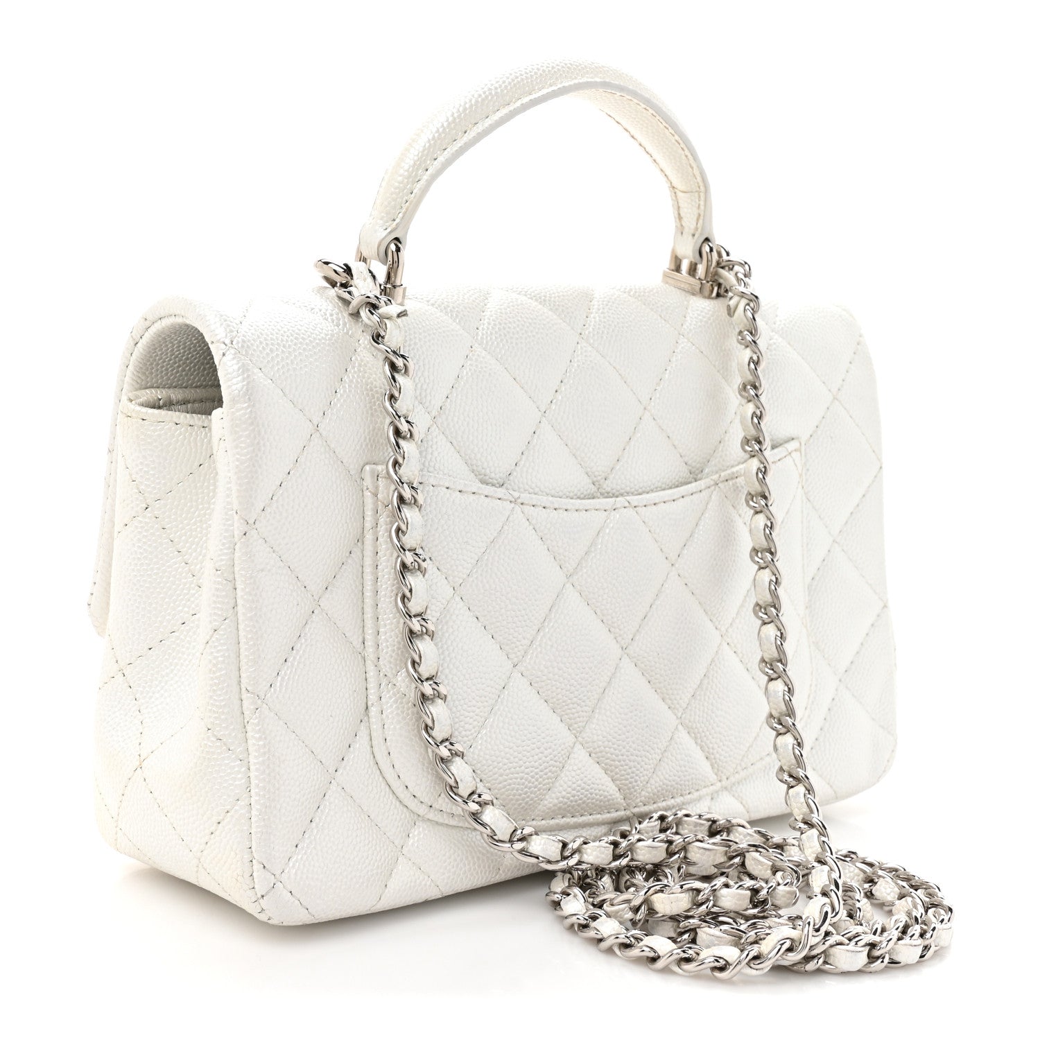Chanel Metallic Caviar Quilted Mini Top Handle Rectangular Flap White 3 of 12