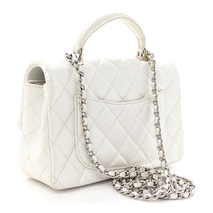 Chanel Metallic Caviar Quilted Mini Top Handle Rectangular Flap White 3 of 12