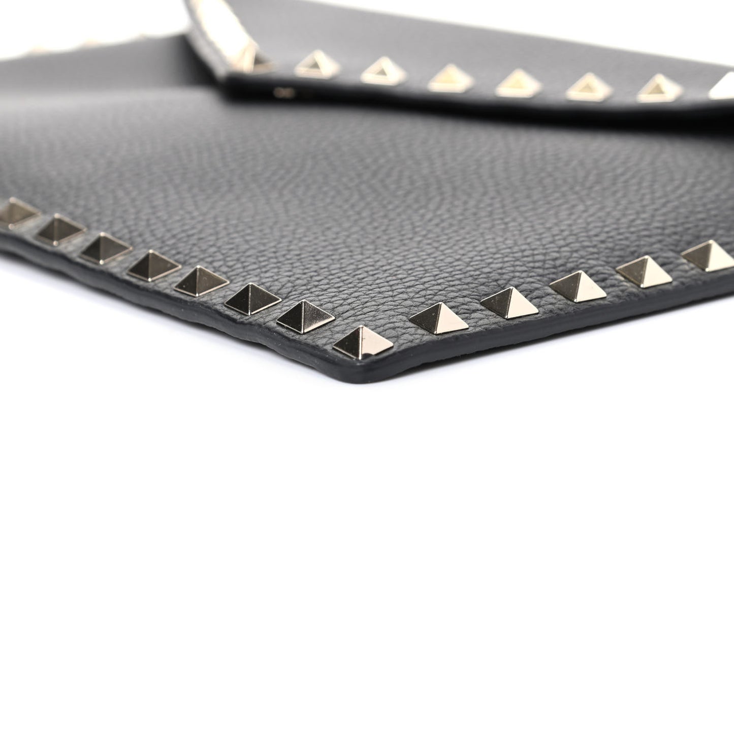 Pebbled Calfskin Large Rockstud Envelope Clutch Black