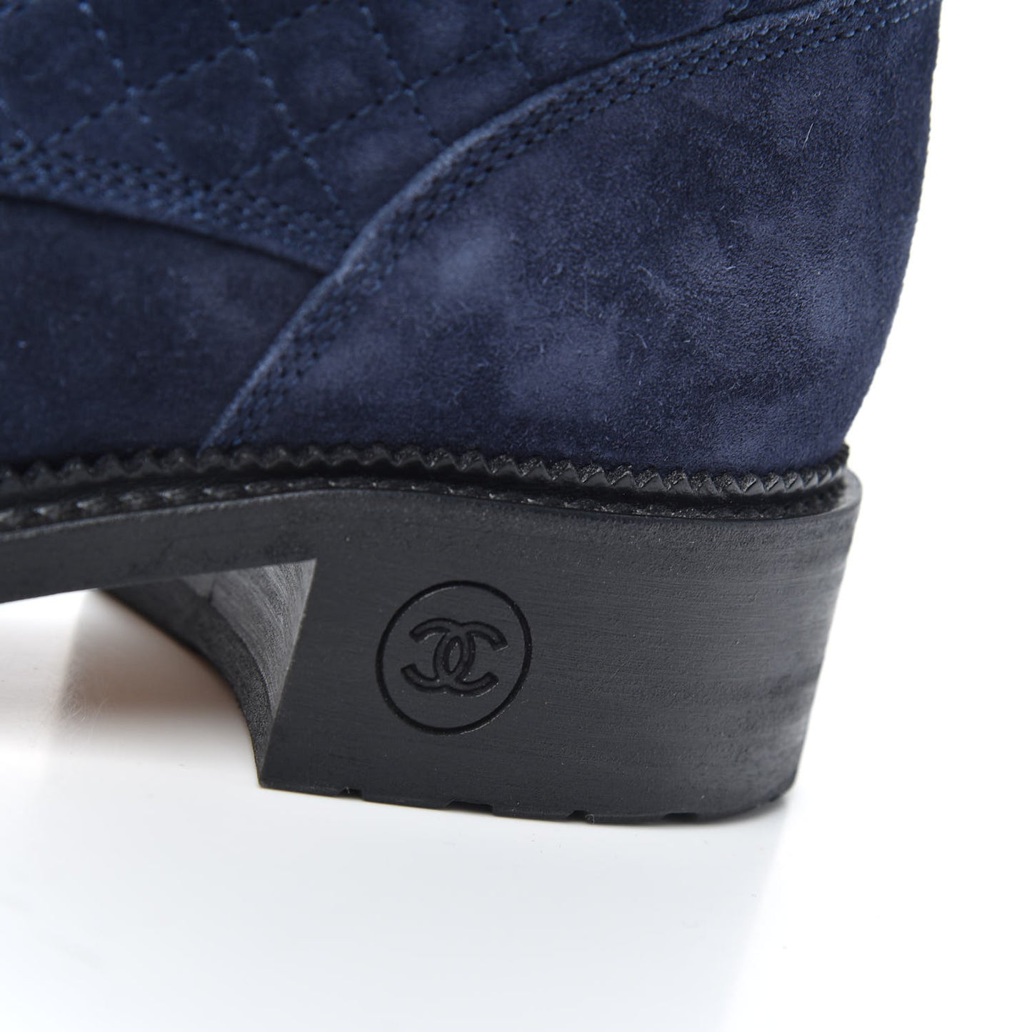 Suede Calfskin Quilted Lace Up Boots 40 Navy