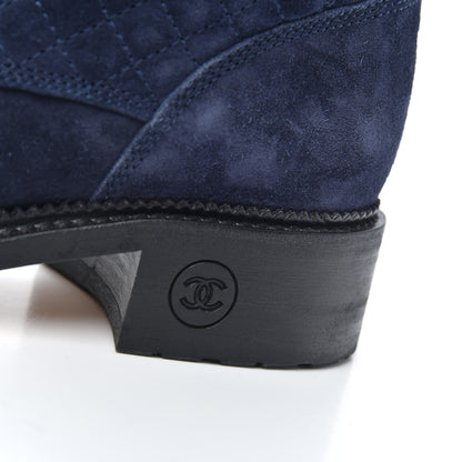 Chanel Suede Calfskin Quilted Lace Up Boots 40 Navy 6 of 8