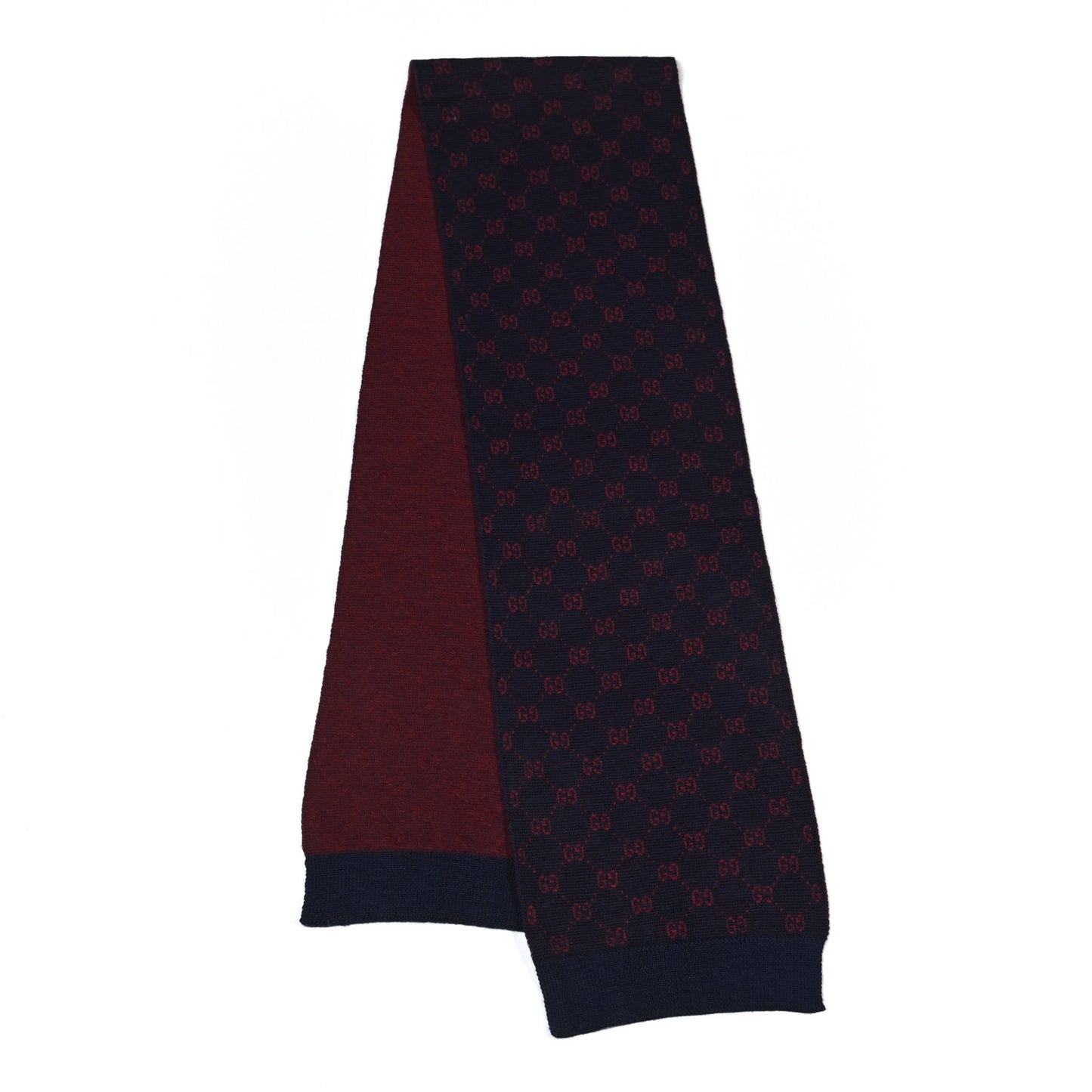 Alpaca Wool Knit GG Monogram Hog Scarf Navy Red