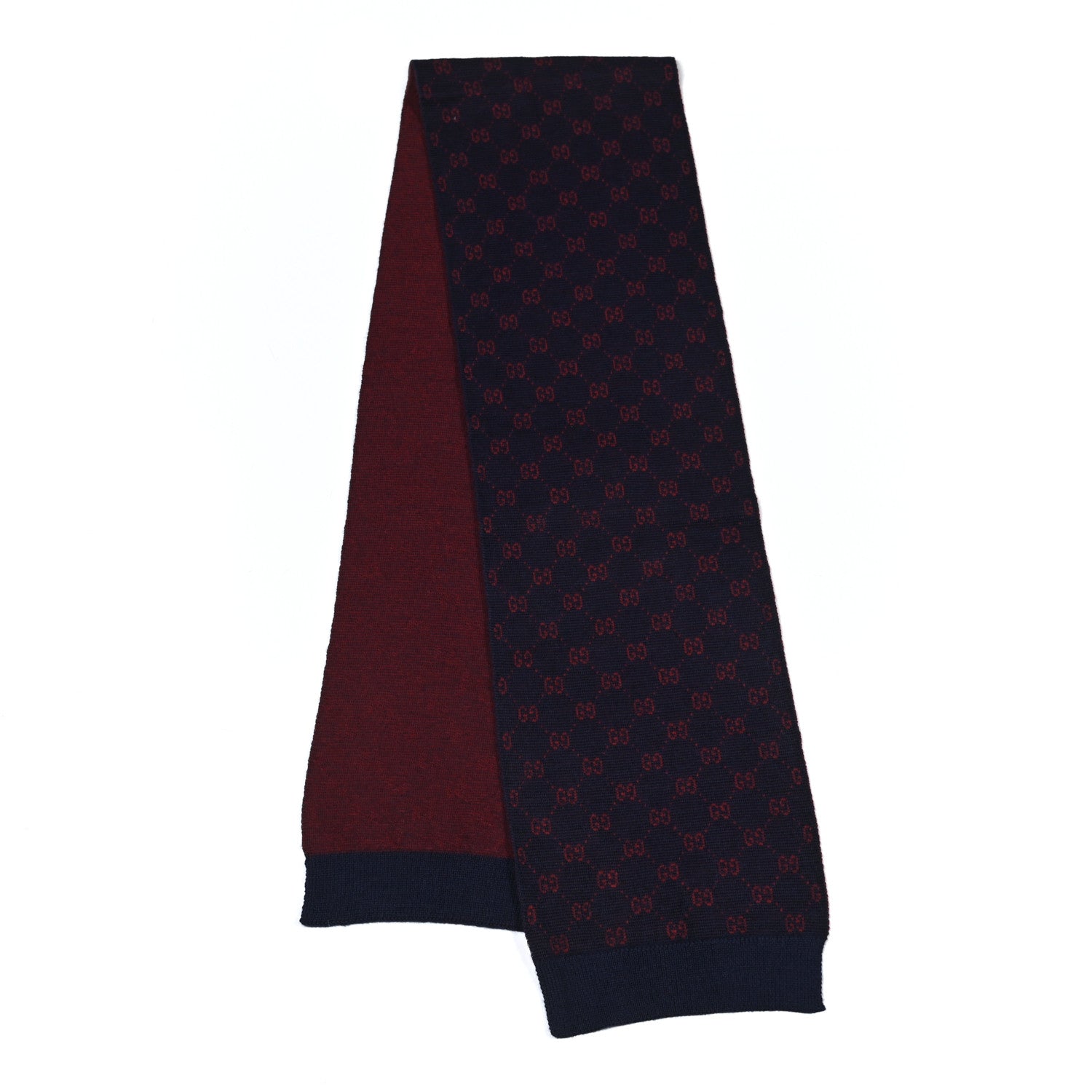 Gucci Alpaca Wool Knit GG Monogram Hog Scarf Navy Red 2 of 5