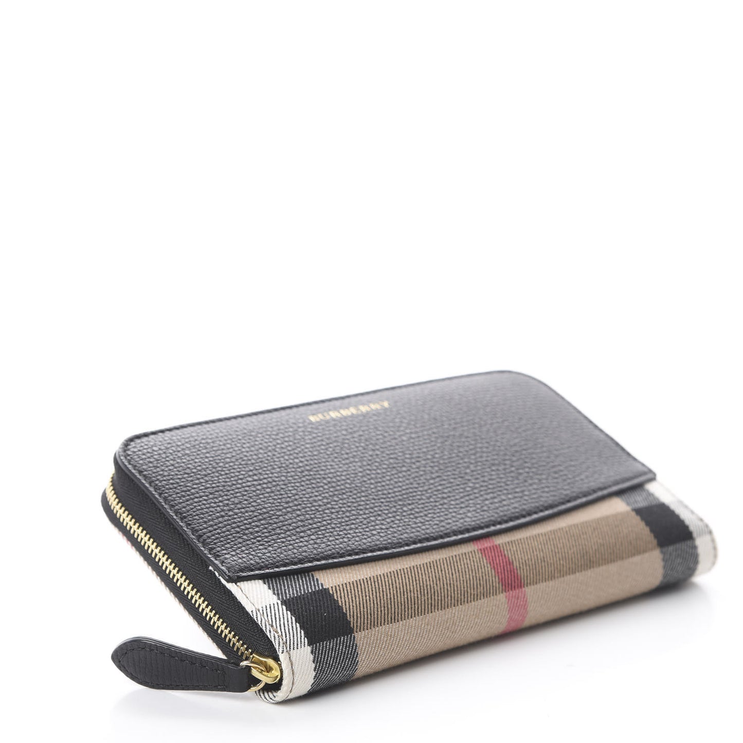 Calfskin House Check Elmore Zip Around Wallet Black