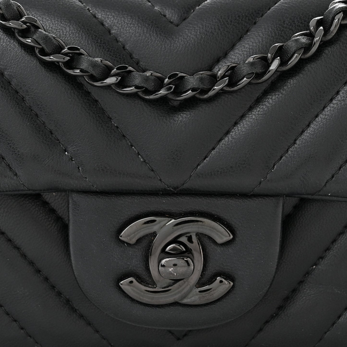 Lambskin Chevron Quilted Extra Mini Rectangular Flap So Black