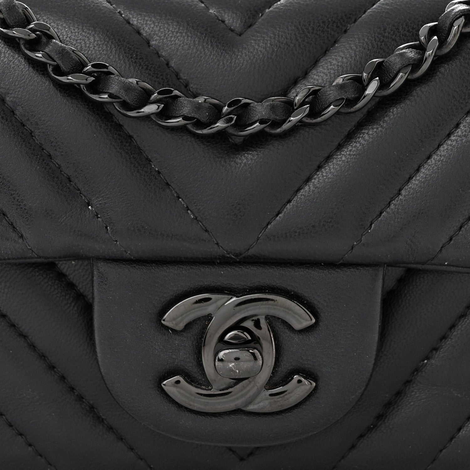 Chanel Lambskin Chevron Quilted Extra Mini Rectangular Flap So Black 8 of 10