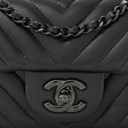 Chanel Lambskin Chevron Quilted Extra Mini Rectangular Flap So Black 8 of 10