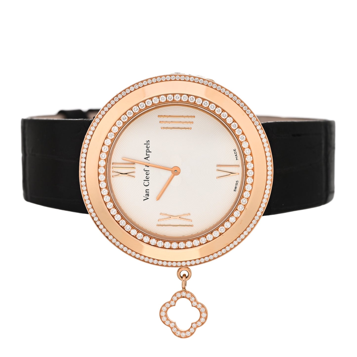 18K Rose Gold Alligator Diamond Bezel 38mm Charms Quartz Watch