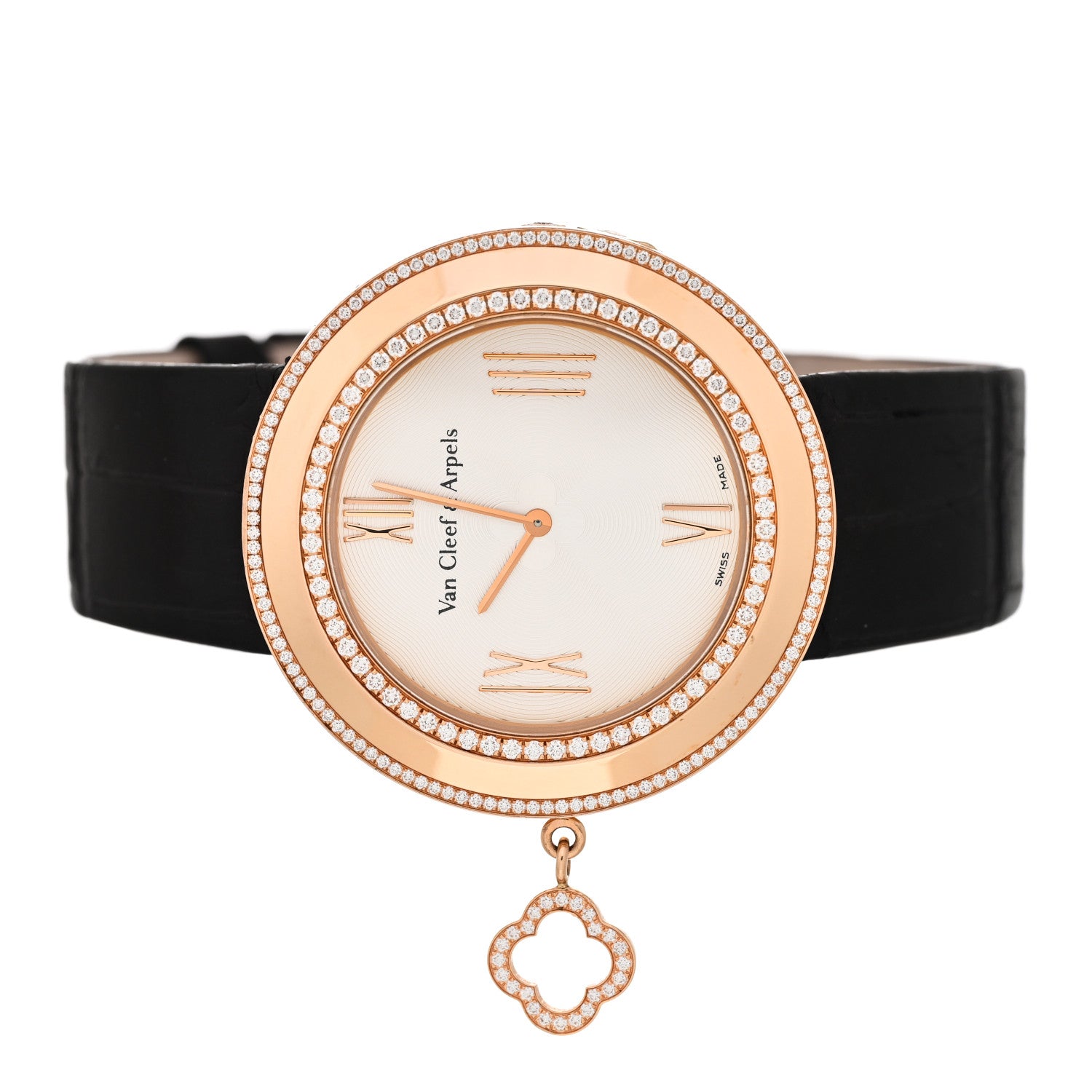 Van Cleef & Arpels 18K Rose Gold Alligator Diamond Bezel 38mm Charms Quartz Watch 2 of 7