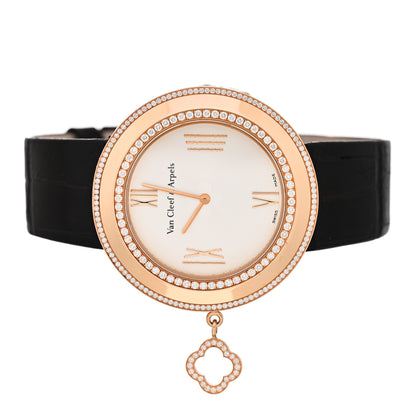 Van Cleef & Arpels 18K Rose Gold Alligator Diamond Bezel 38mm Charms Quartz Watch 2 of 7