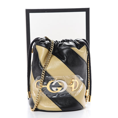 Gucci Calfskin Diagonal Striped Mini Zumi Bucket Bag Black Beige 10 of 10