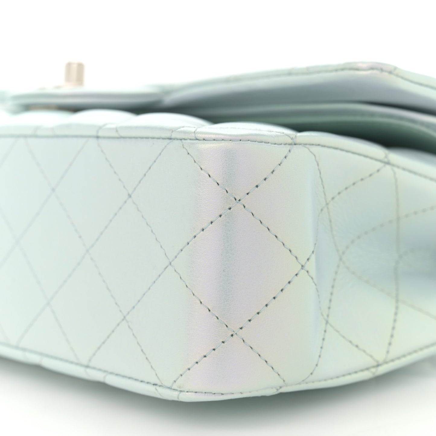 Iridescent Calfskin Quilted Medium Double Flap Light Blue
