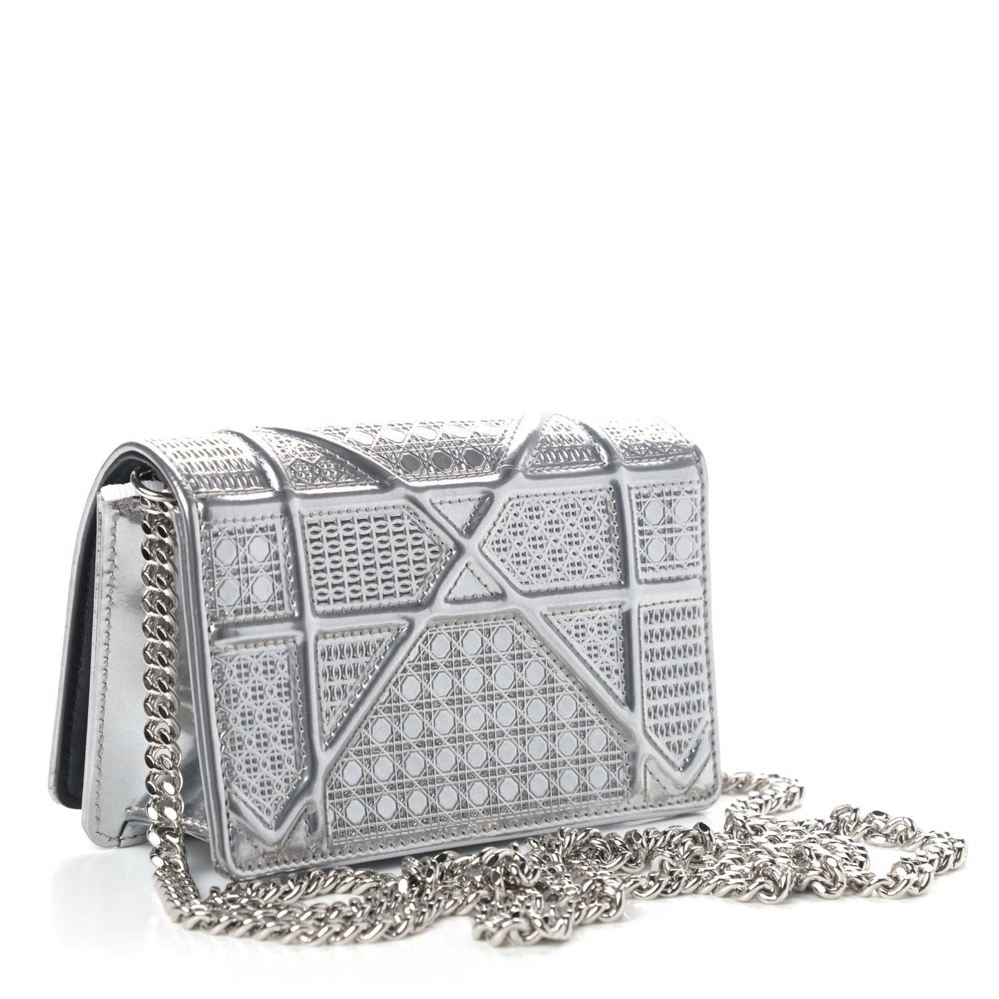 Metallic Patent Micro-Cannage Baby Diorama Flap Bag Silver