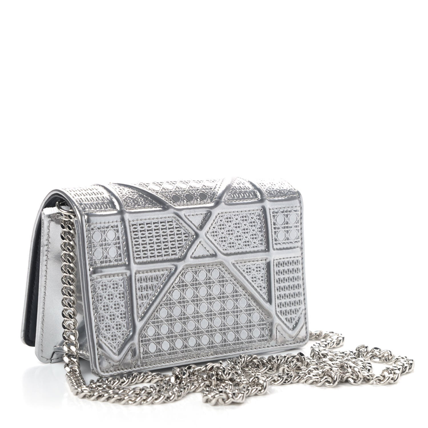 Christian Dior Metallic Patent Micro-Cannage Baby Diorama Flap Bag Silver 2 of 4