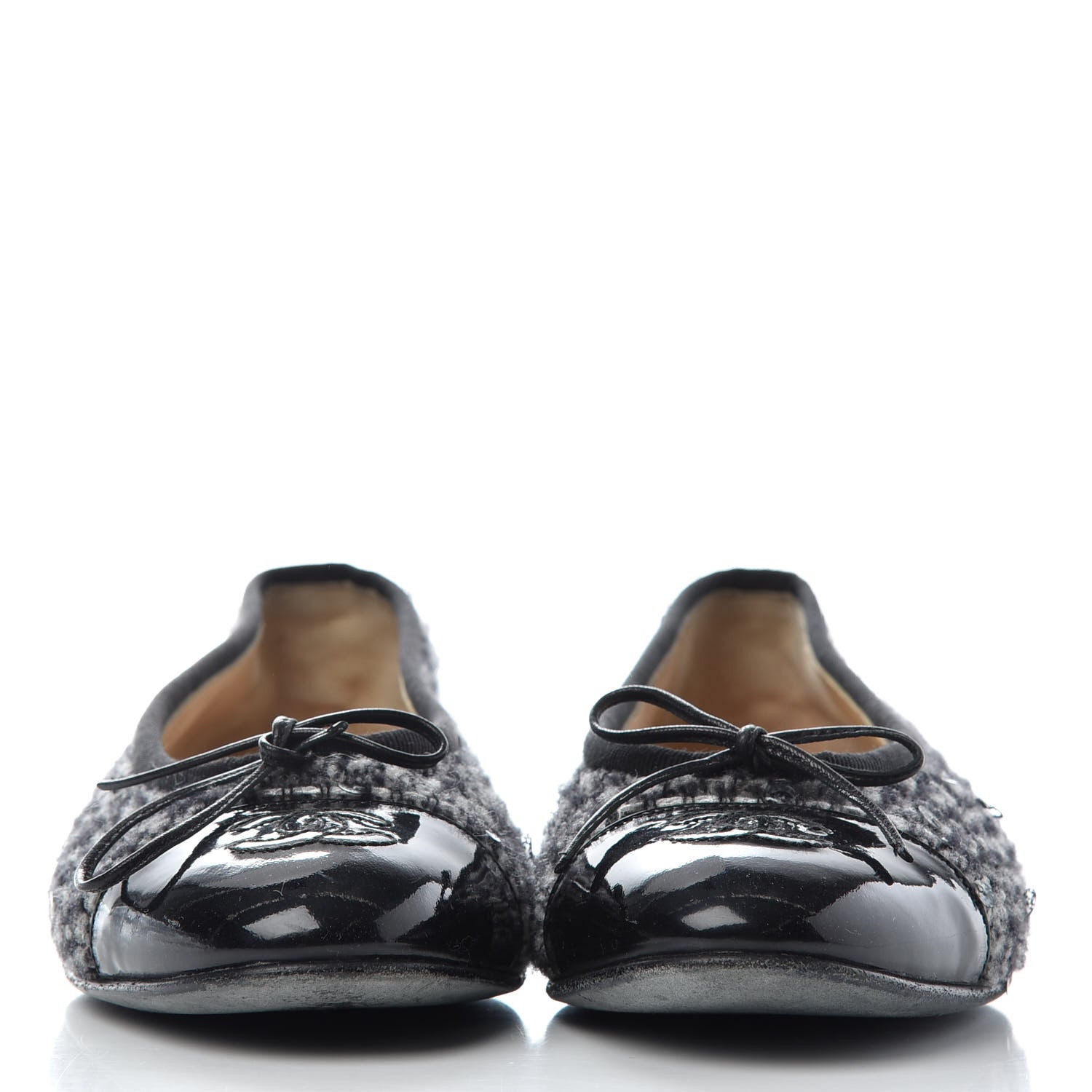 Chanel Tweed Patent Cap Toe Ballerina Flats 36.5 Grey Black White 2 of 9
