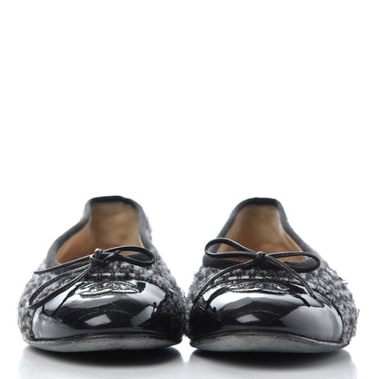 Chanel Tweed Patent Cap Toe Ballerina Flats 36.5 Grey Black White 2 of 9