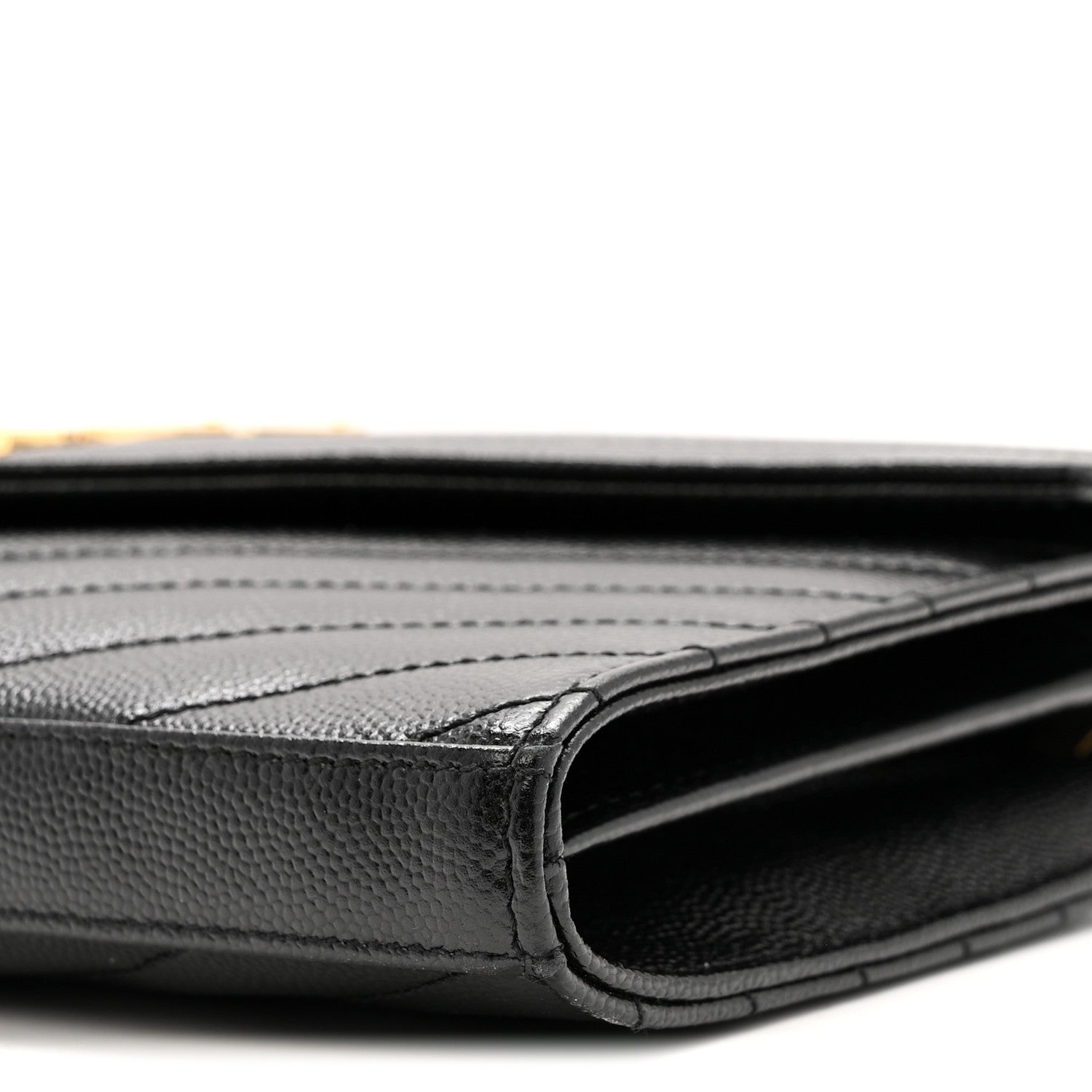 Saint Laurent Grain De Poudre Matelasse Chevron Monogram Chain Wallet Black 10 of 11