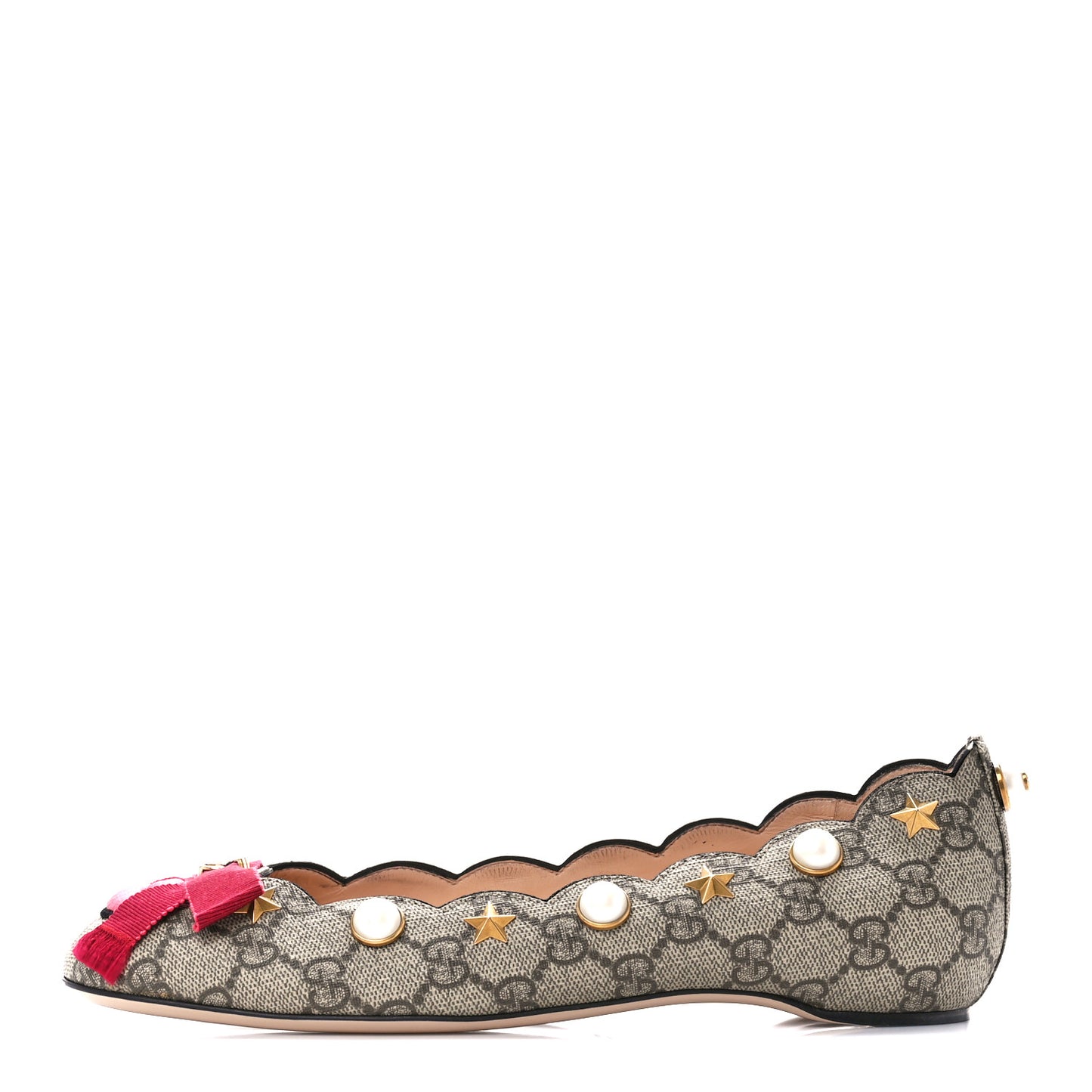 Monogram G Pearl Scalloped Flats 39 Beige Red