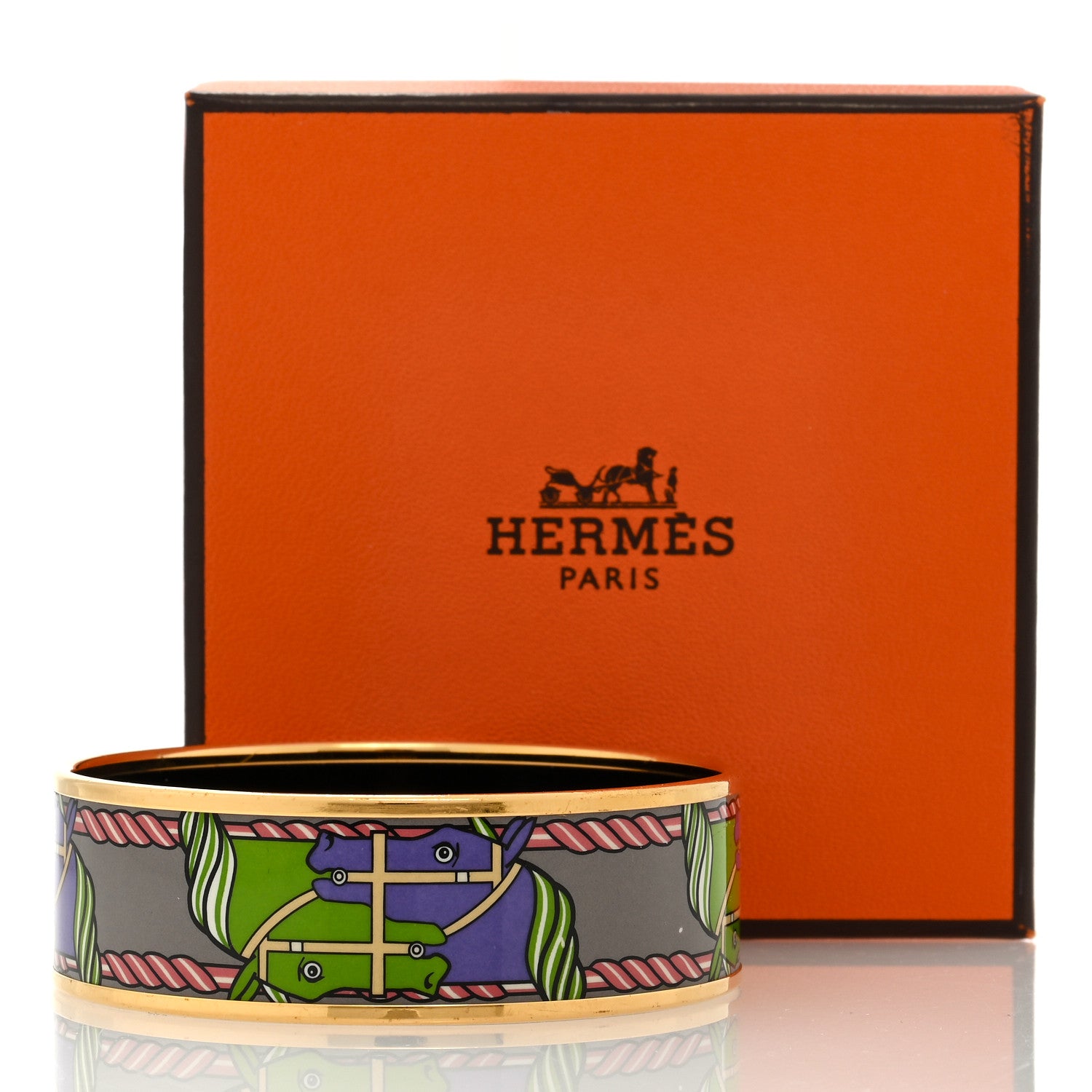 Hermes Enamel Printed Horse Motif Wide Bracelet 65 5 of 5