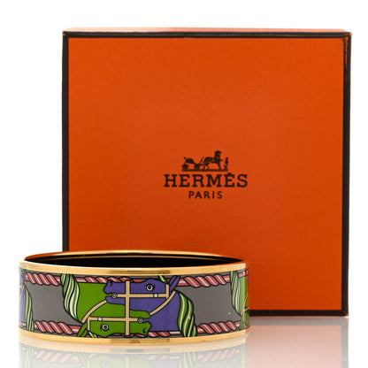 Hermes Enamel Printed Horse Motif Wide Bracelet 65 5 of 5