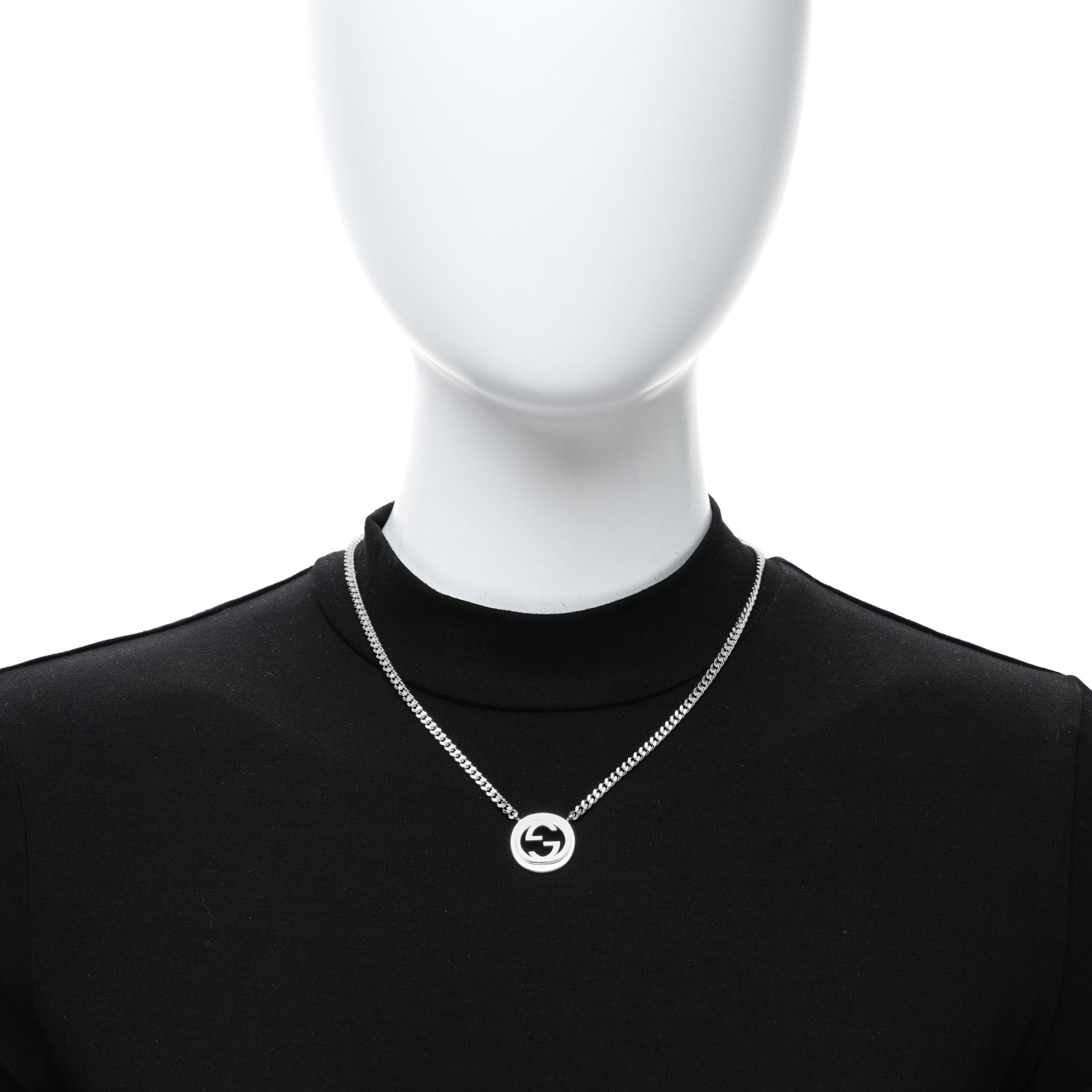 Gucci Sterling Silver Interlocking G Textured Pendant Necklace 3 of 4