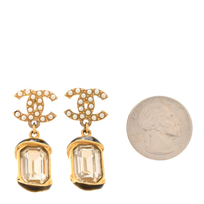 Chanel Crystal Pearl CC Drop Earrings Gold White 5 of 10
