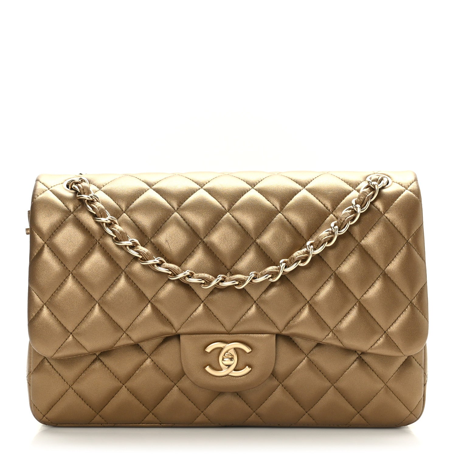 Chanel Metallic Lambskin Quilted Jumbo Double Flap Gold 1 of 9