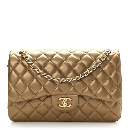 Chanel Metallic Lambskin Quilted Jumbo Double Flap Gold 1 of 9